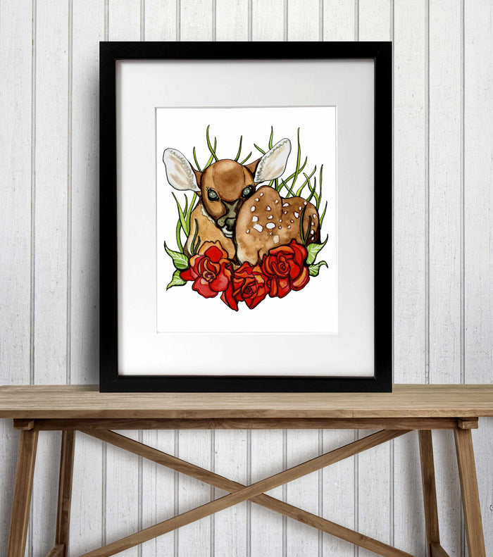 PinkPolish Design Art Prints "Rosie Deer" Watercolor Painting: Art Print