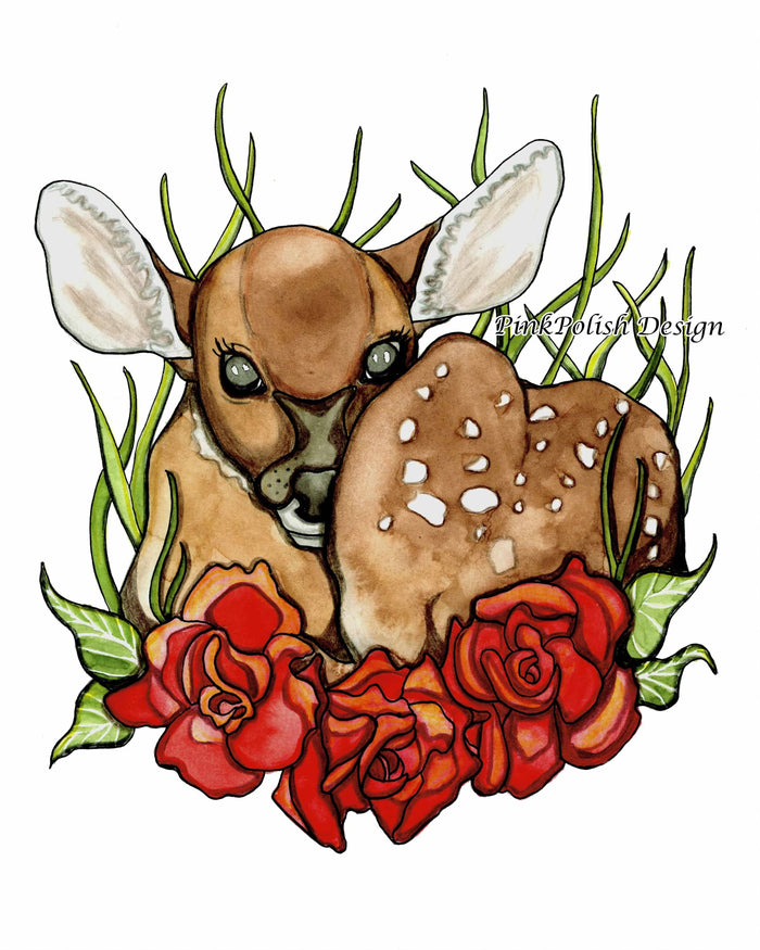 PinkPolish Design Art Prints "Rosie Deer" Watercolor Painting: Art Print