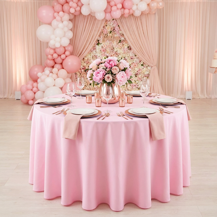 Pink Round Premium Polyester Tablecloth Size: 132 in | Wedding | Event | Wholesale by CV Linens