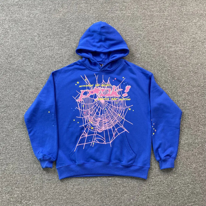 Royal Blue Sp5der P!nk Nevermind the Spark Hoodie 440GSM – Pink Spider Web Pullover