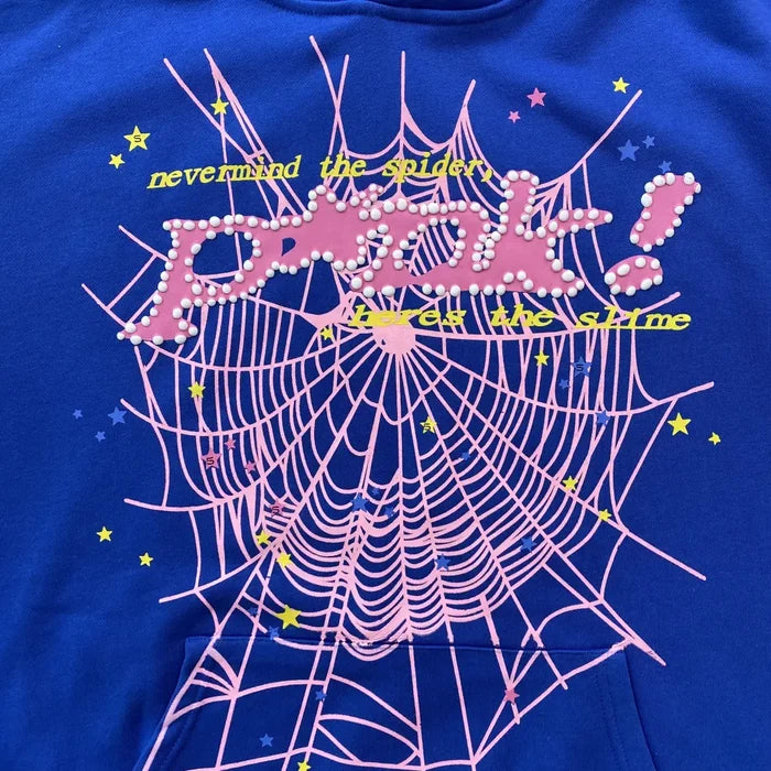 Royal Blue Sp5der P!nk Nevermind the Spark Hoodie 440GSM – Pink Spider Web Pullover