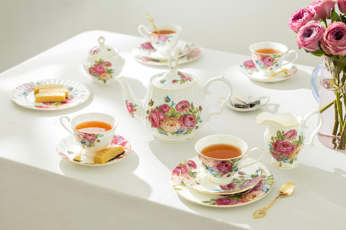 grace teaware bone china sandra's rose butterfly teapot sugar creamer cup saucer