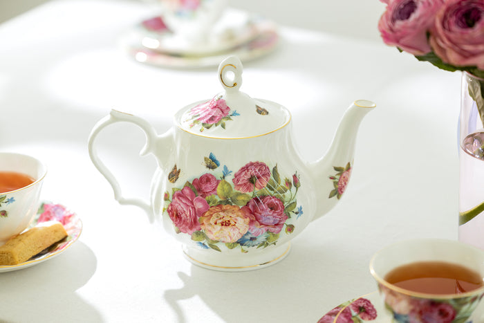 Gracie Bone China Sandra's Rose with Butterflies Teapot