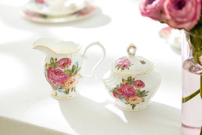 Sandra's Rose with Butterflies Bone China 11-Piece Tea Set