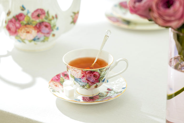Sandra's Rose with Butterflies Bone China 11-Piece Tea Set