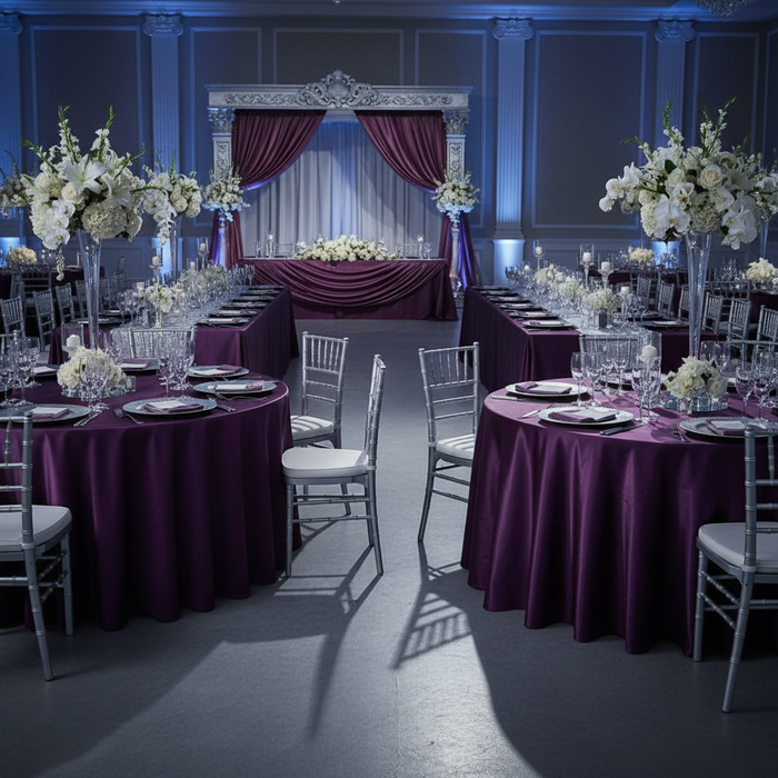 Satin 108" Round Tablecloth - Eggplant/Plum