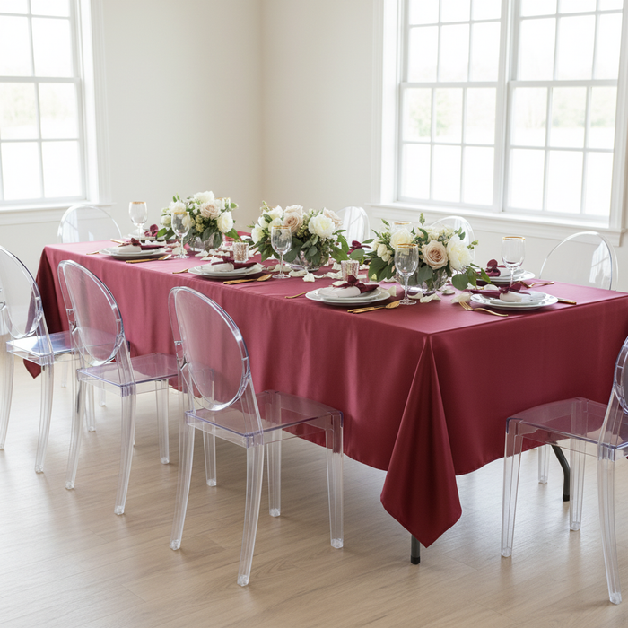 60"x120" Rectangular Premium Polyester Tablecloth - Burgundy