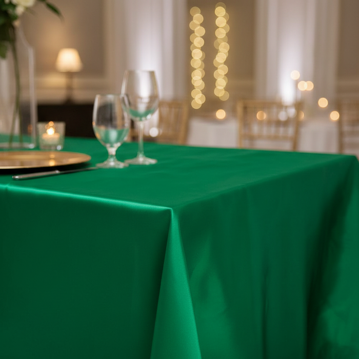 Satin Rectangular 60"x120" Tablecloth - Emerald Green close up corner