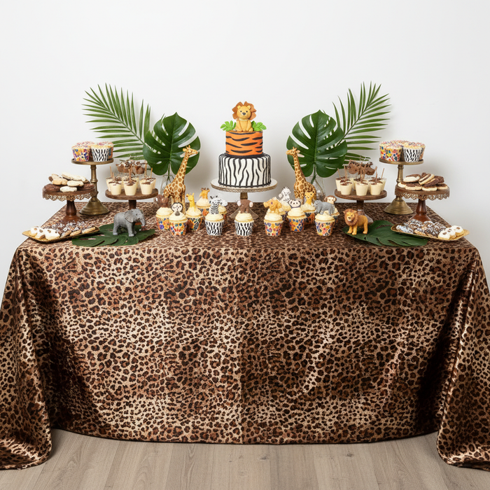Satin Rectangular 90"x132" Tablecloth - Leopard Design for dessert table
