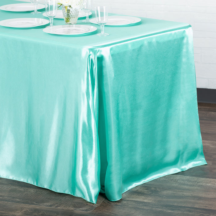Satin Rectangular 90"x132" Tablecloth - Light Turquoise