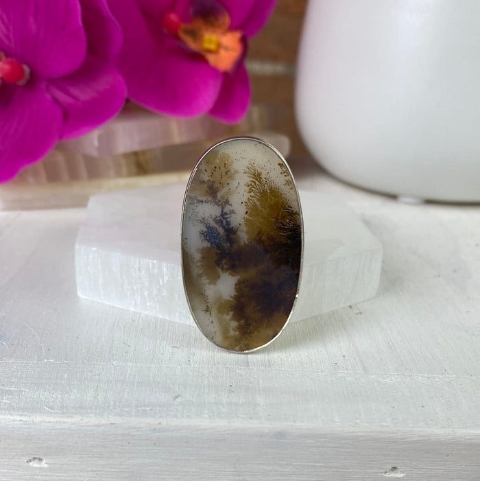 Scenic Agate Ring 1" with sterling silver Adjustable and Sized Bands