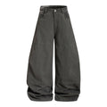 Black wide-leg pants with camo waistband and front pockets, front view