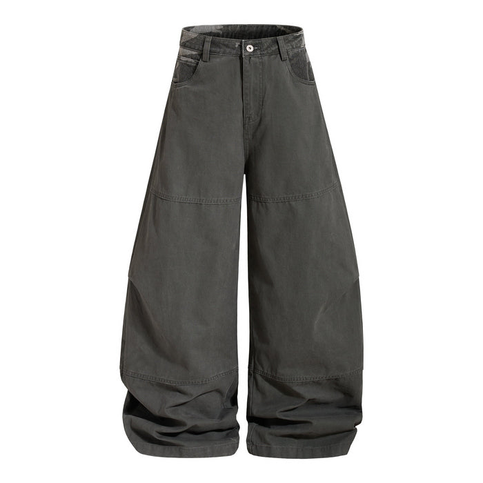 Black wide-leg pants with camo waistband and front pockets, front view