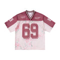 Omirad Blossom 69 burgundy and white floral mesh jersey t-shirt with number 69 graphic, front view