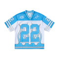 Omirad Eternity 22 Flame mesh jersey t-shirt in sky blue and white with oversized number 22 graphic and flame detailing