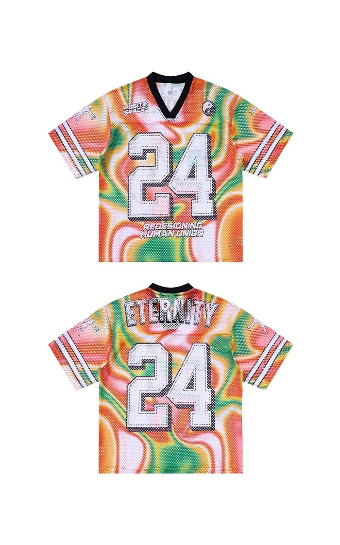 Seakoff Eternity 24 mesh jersey T-shirt with colorful liquid gradient print and large number 24 on front and back