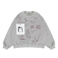 Omirad Sad Life oversized sweatshirt in washed khaki with hand-drawn doodle and handwritten text prints in maroon