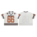 White mesh varsity jersey with orange number 66 graphic, star accents, stripe sleeve detail, front and back view