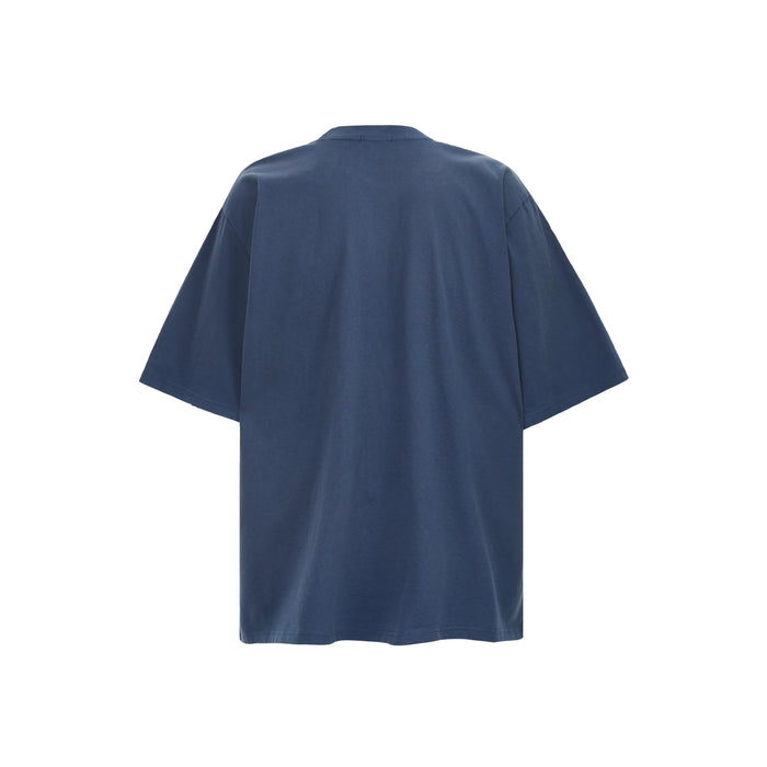 Navy oversized streetwear T-shirt shown from the back with wide sleeves and a relaxed fit