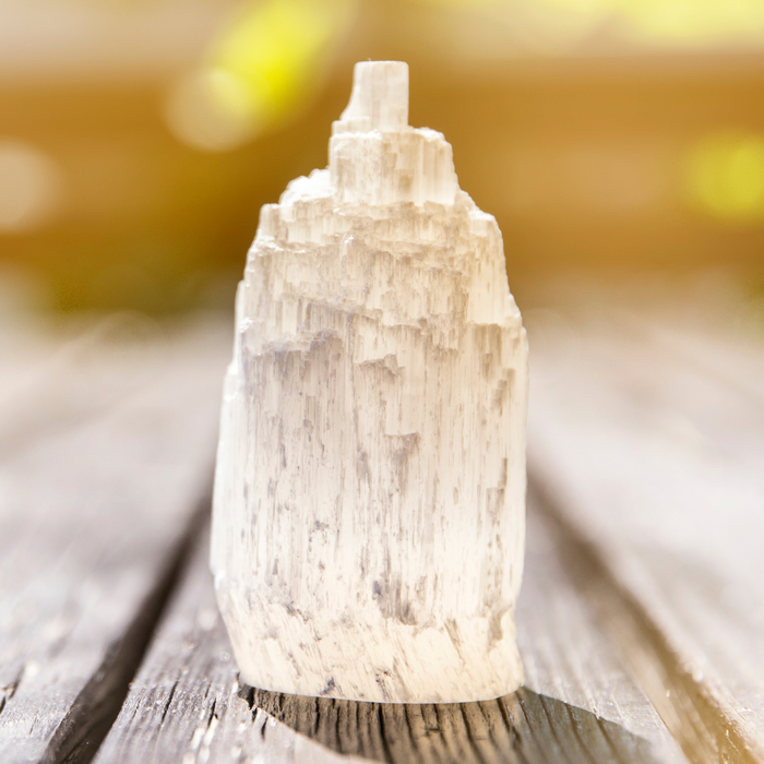 Selenite Tower Lamp 8-10" with bulb and cord