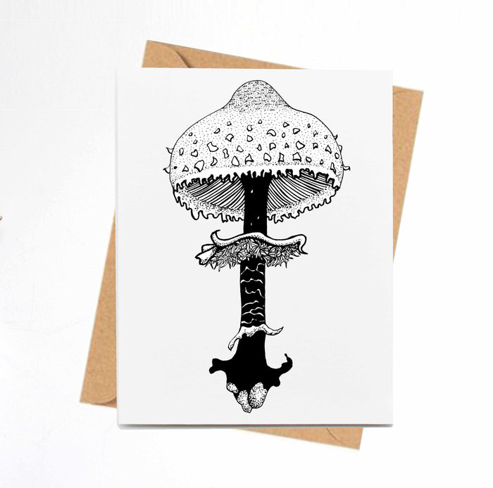 PinkPolish Design Note Cards "Shaggy Parasol Mushroom" Handmade Notecard