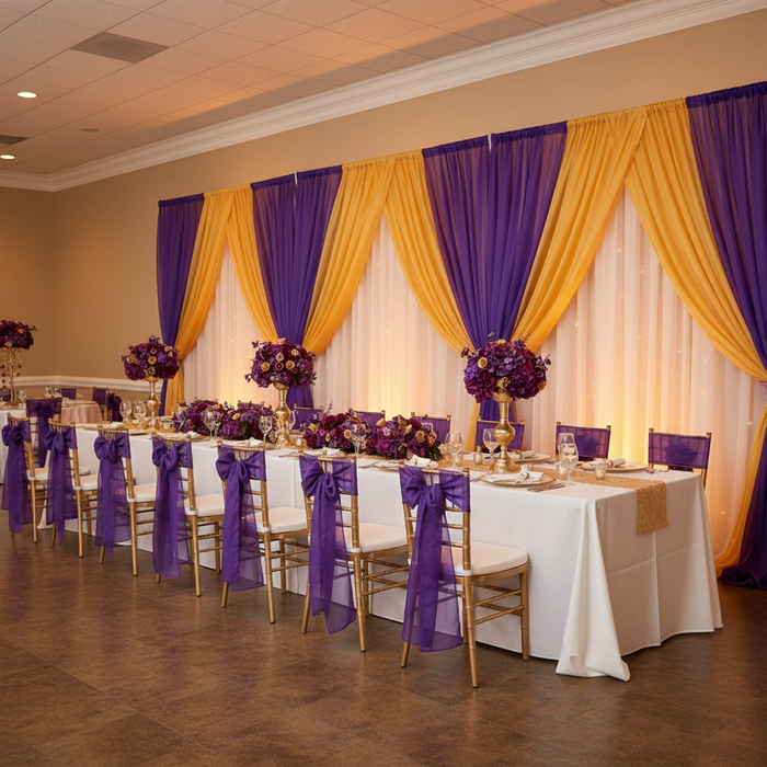 Sheer Voile Flame Retardant (FR) 12ft H x 118" W Drape/Backdrop Curtain Panel - Purple
