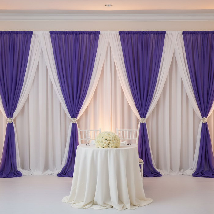Sheer Voile Flame Retardant (FR) 12ft H x 118" W Drape/Backdrop Curtain Panel - Purple