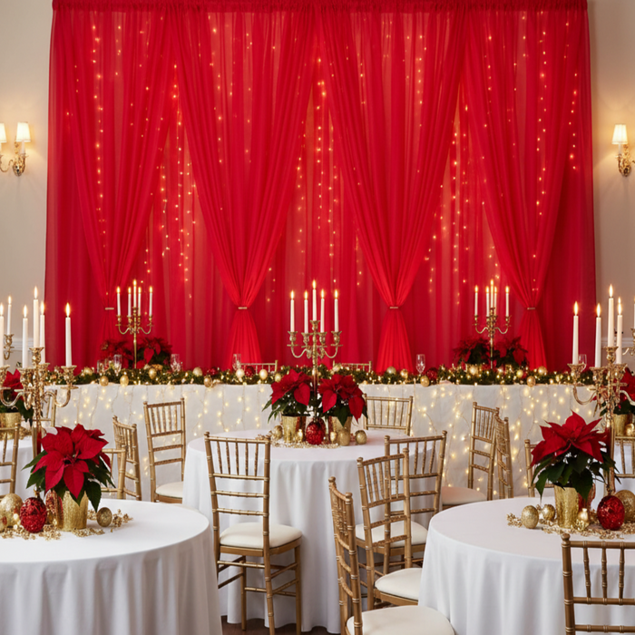 Holiday Party – Red Sheer Voile Drape