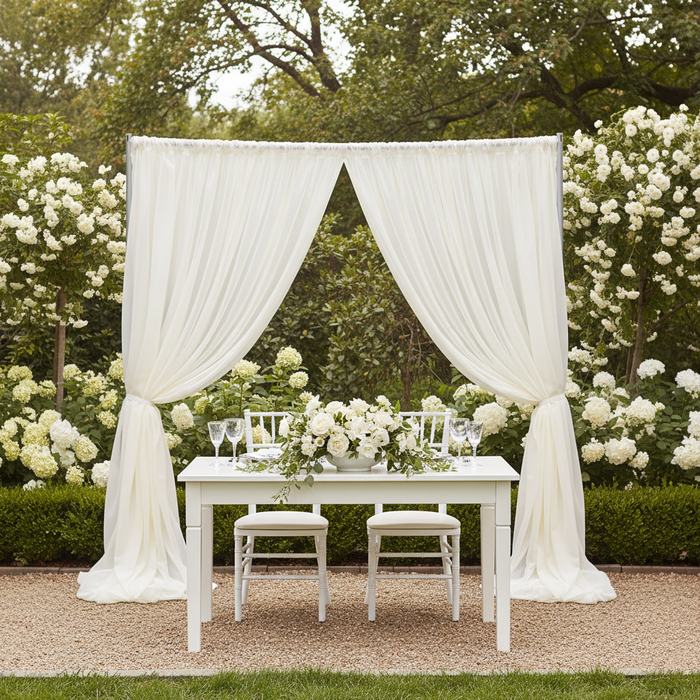 Sheer Voile (IFR) 8ft H x 118" W Drape/Backdrop Panel - Ivory | uprights | crossbar | bases |