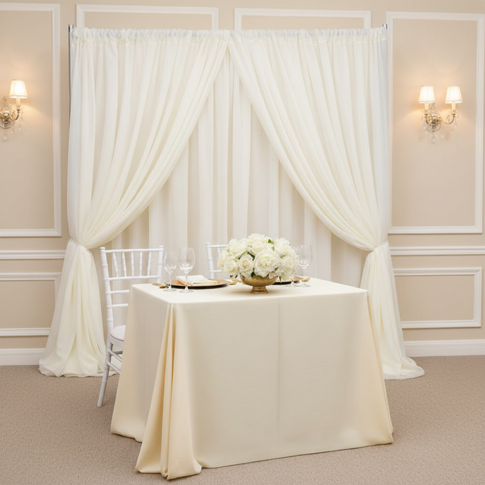 Sheer-Voile-Flame-Retardant-FR-8ft-Hx118-W-Drape-Backdrop-Curtain-Panel-Ivory | upgrights | crossbars | bases