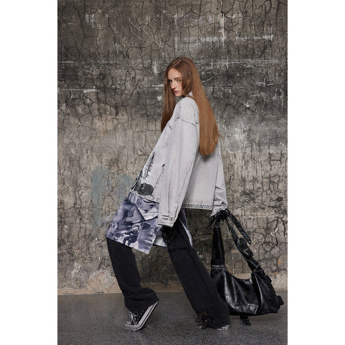 Shop Unique Panda Print Denim Chambray Jacket on Sale - Men's and Women's Long Sleeve Vintage Style - Seakoff