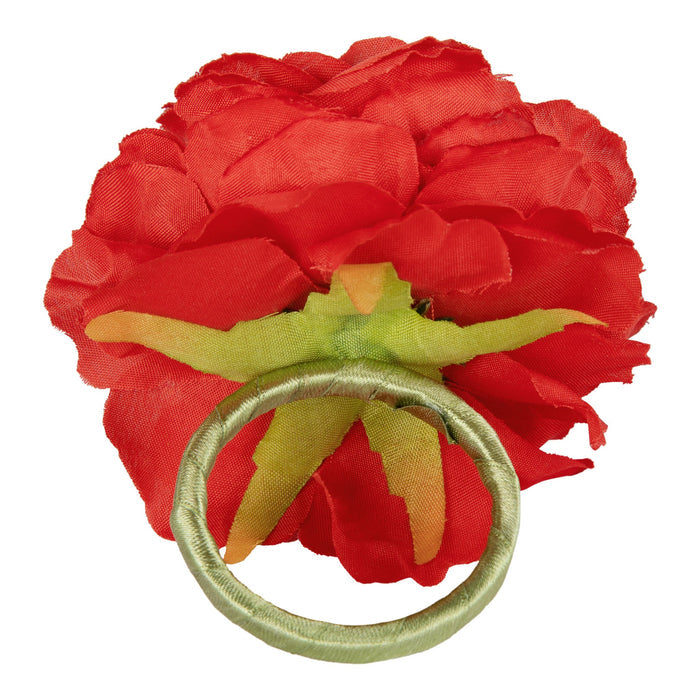 Silk Peony Flower Napkin Ring Holder (10 Count)- Red - CV Linens