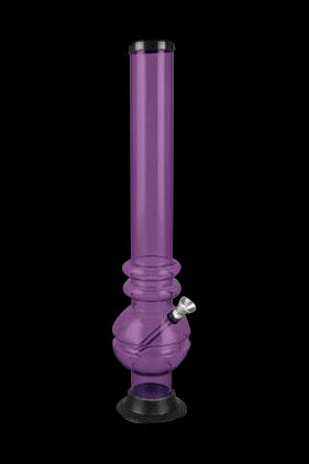 Purple acrylic water pipe (bong) against a black background.