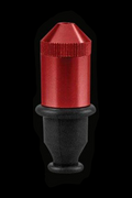 Close-up front view of the red Bullet Pipe - Small with a metallic cap and black rubber stem against a black background