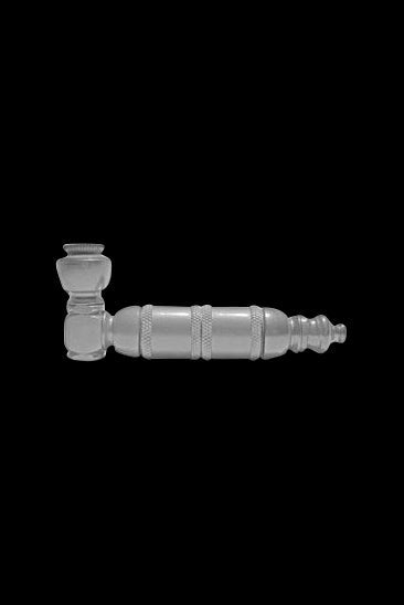 Silver glass pipe with textured grip.