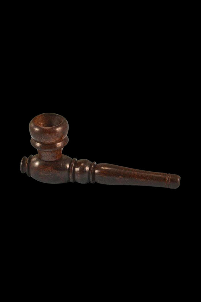A side view of the Smooth Wood Traditional Pipe, showcasing its detailed wood grain and curved stem.
