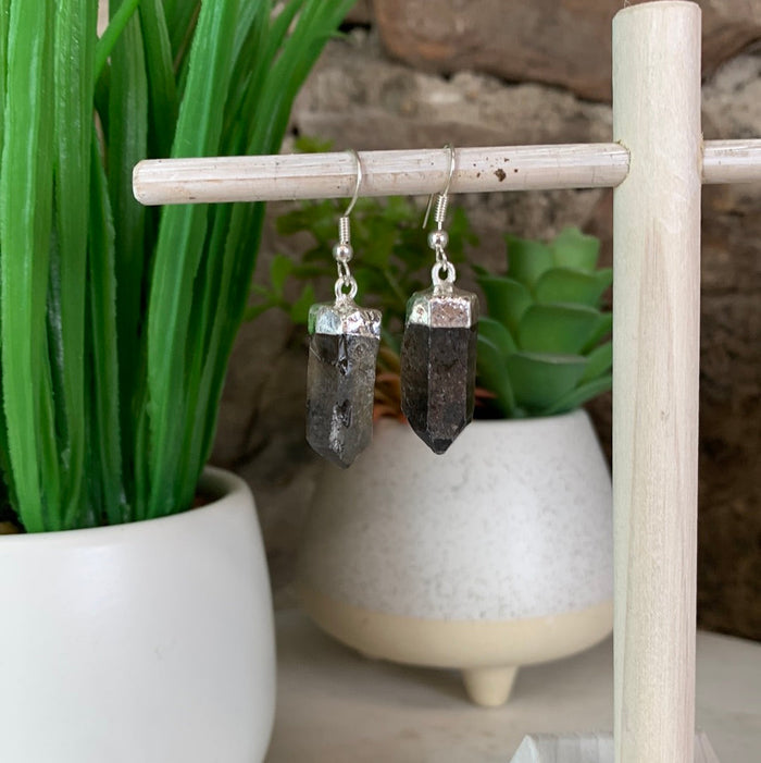 Smoky Quartz Plated Point Earrings-silver or gold