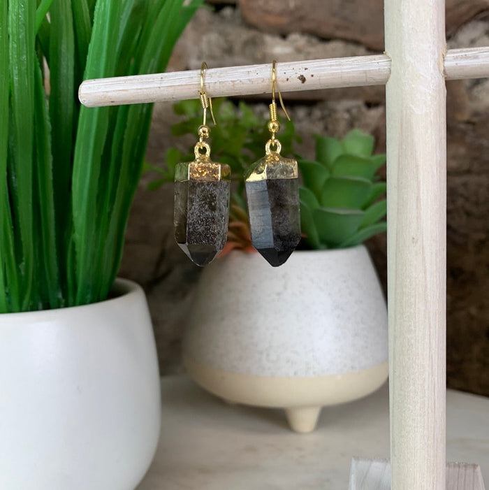 Smoky Quartz Plated Point Earrings-silver or gold