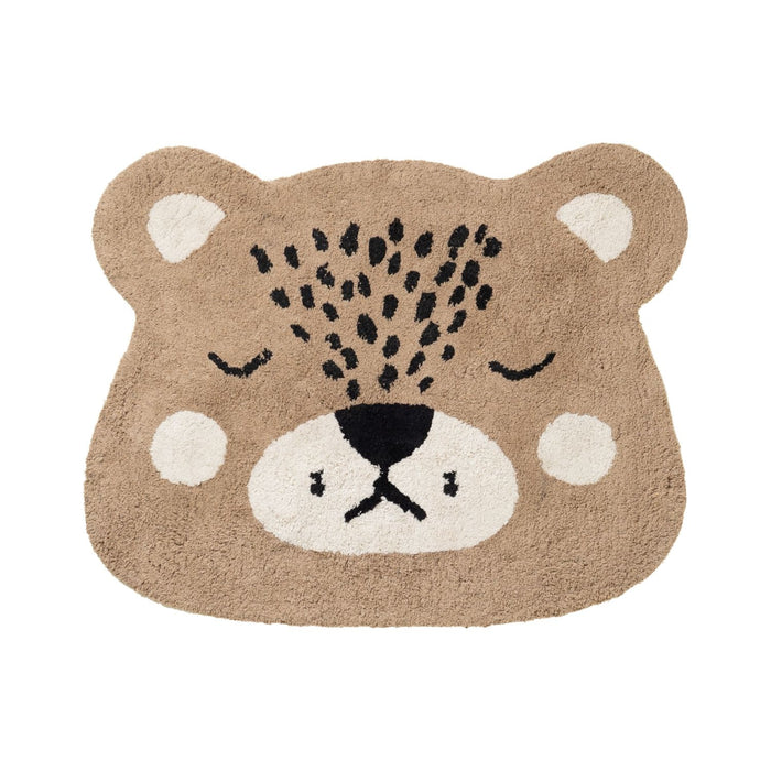 Bear-shaped doormat with a face design on a white background