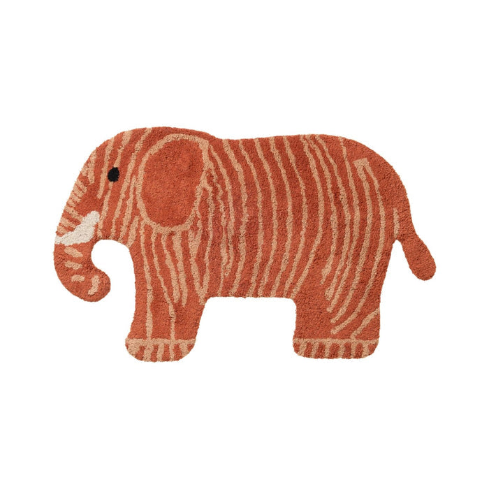 Decorative elephant rug with striped pattern on a white background