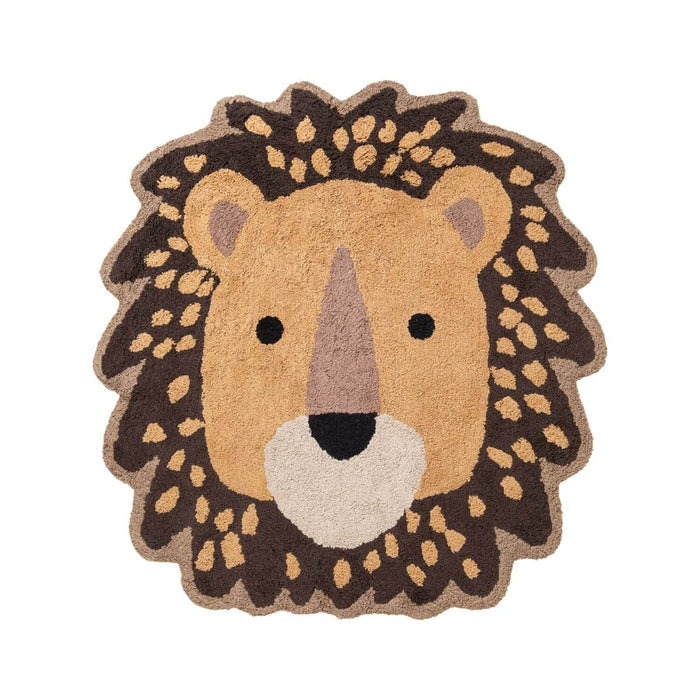 Lion-shaped rug with a brown mane on a white background
