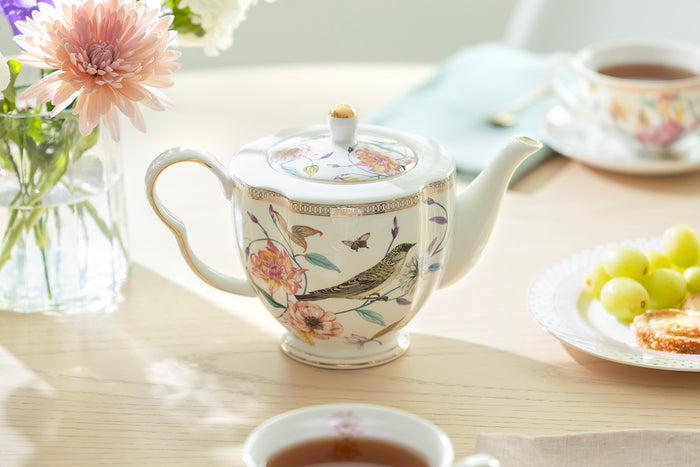 Spring Flowers with Hummingbird Fine Porcelain Latte Cups 5-Piece Tea Set