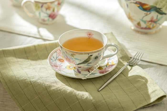 Spring Flowers with Hummingbird Fine Porcelain Latte Cups Tea Set