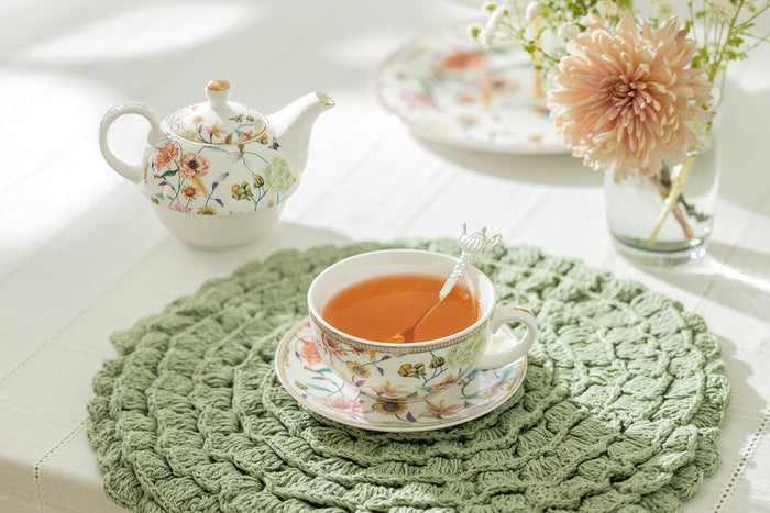 Spring Flowers with Hummingbird Fine Porcelain Tea For One Set