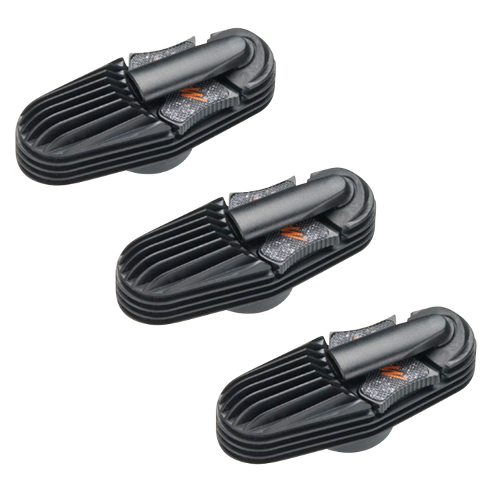A close-up, angled view of the Storz & Bickel Mighty Cooling Unit Set, featuring ribbed, dark grey cooling coils.