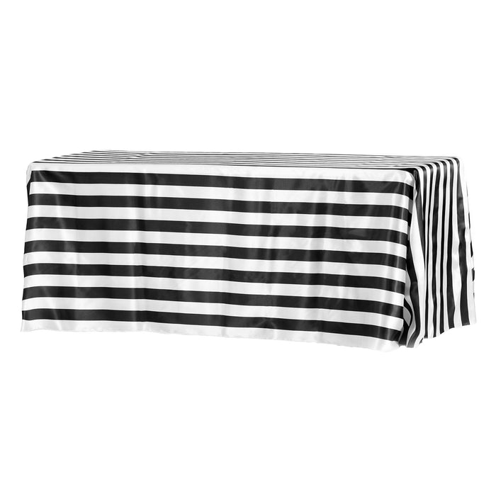 Stripe Satin Rectangular Tablecloth 90"x132" - Black & White