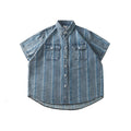 Striped Denim Chambray Shirt on Sale - Men's and Women's Short Sleeve Vintage Style - Seakoff