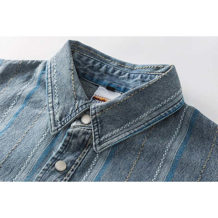 Striped Denim Chambray Shirt on Sale - Men's and Women's Short Sleeve Vintage Style - Seakoff