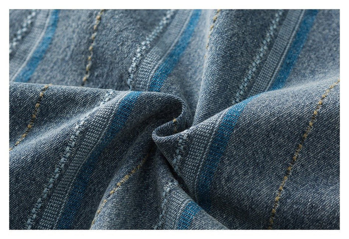 Striped Denim Chambray Shirt on Sale - Men's and Women's Short Sleeve Vintage Style - Seakoff