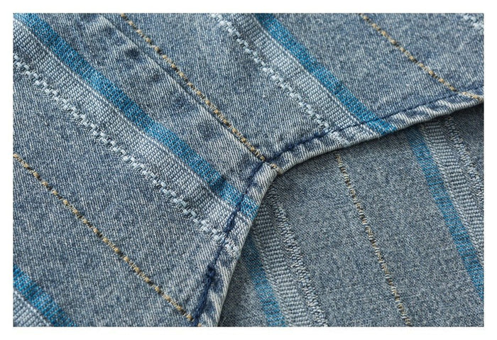 Striped Denim Chambray Shirt on Sale - Men's and Women's Short Sleeve Vintage Style - Seakoff
